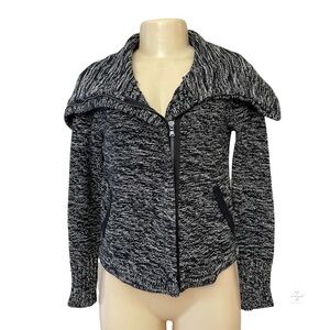 AEO American Eagle Outfitters Zip Cape Marled Cotton Black Sweater Moto Jacket S